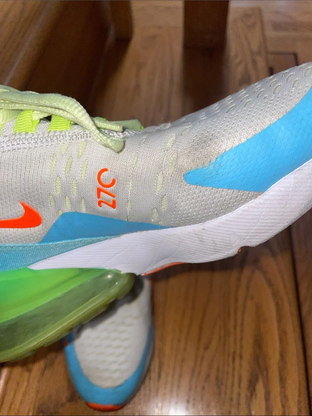 Nike Kids Air Max 270 Sneakers - White with Blue, Orange & Neon Green
